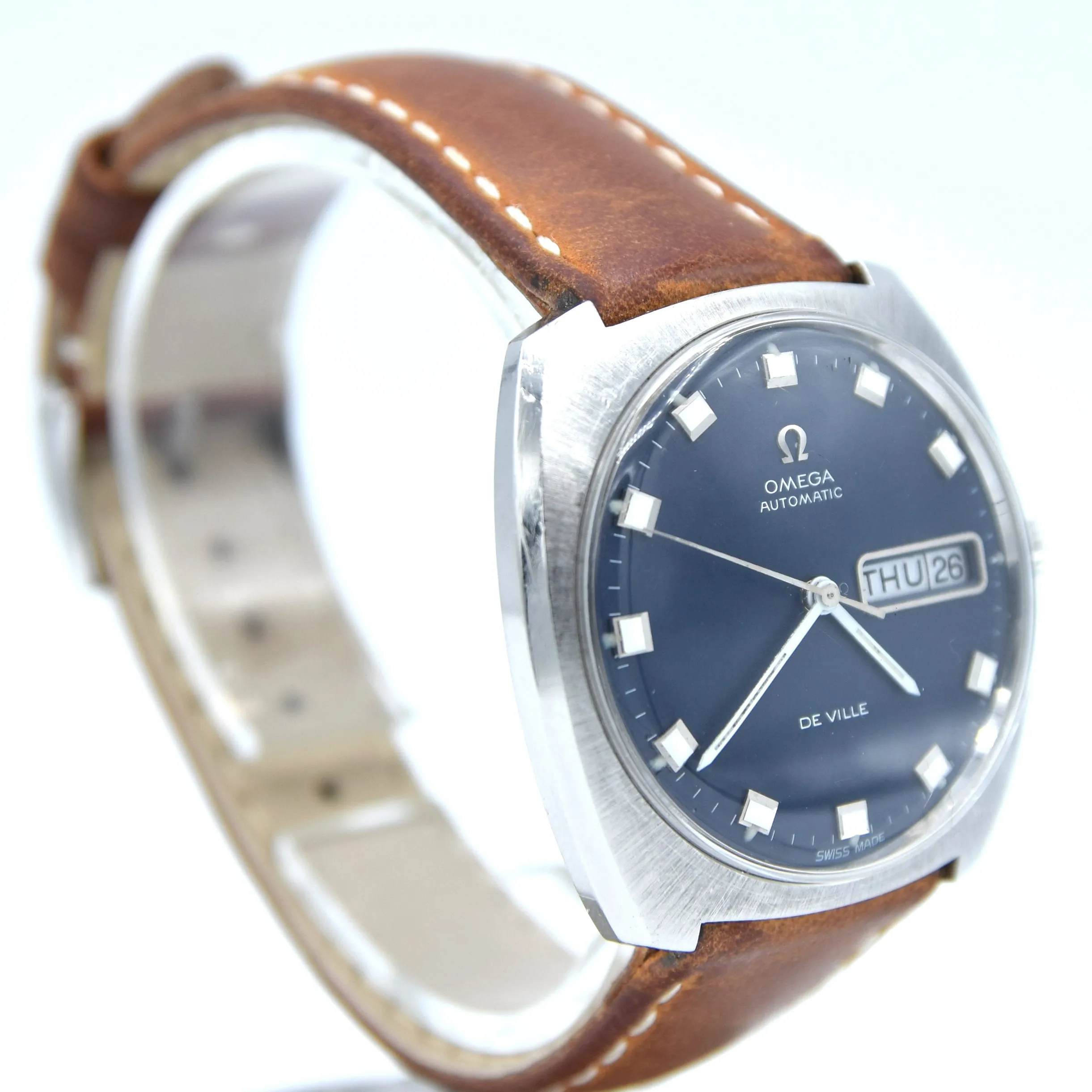 1969 Omega Automatic De Ville Day/Date with Matte Blue Dial in Stainless Steel Model 166.053