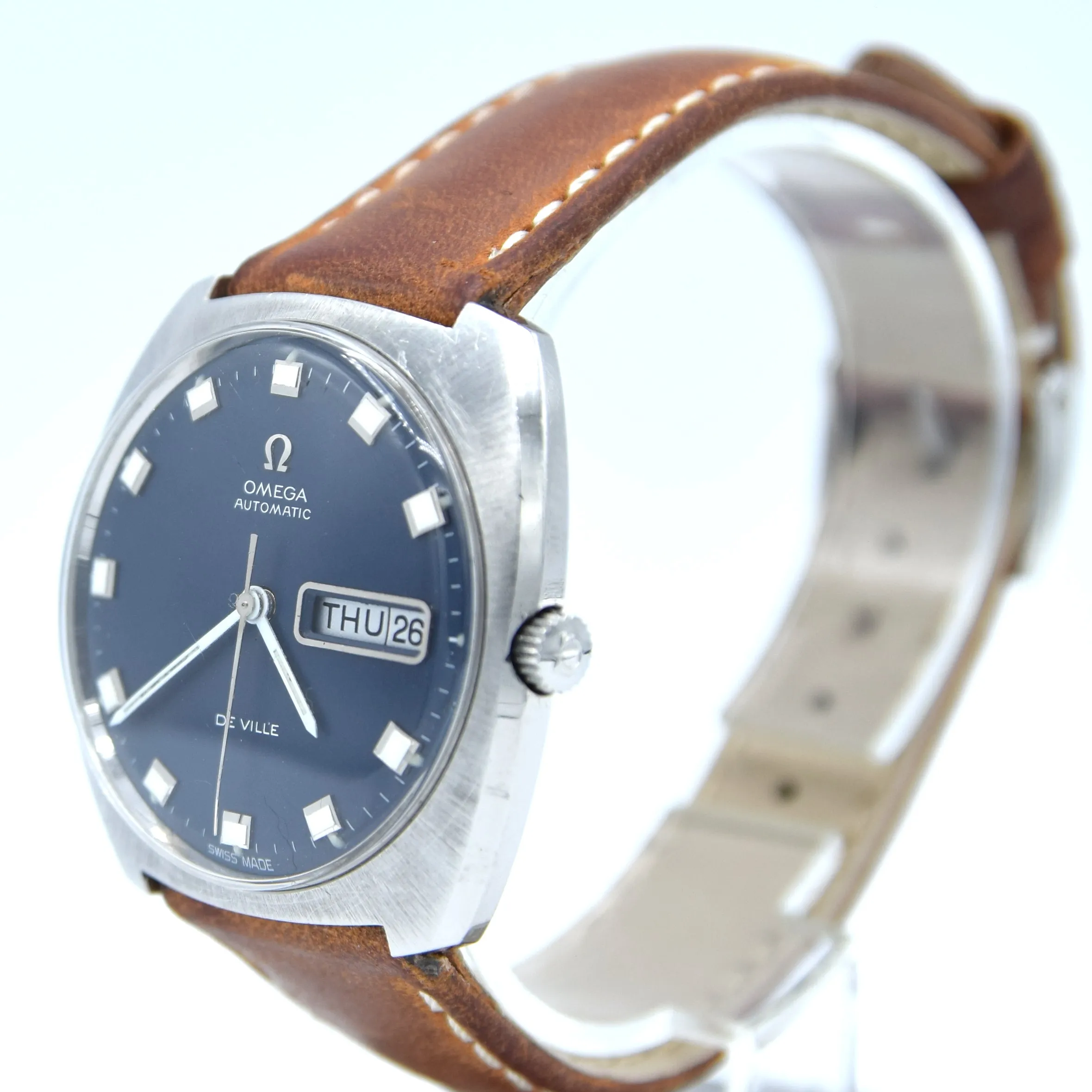 1969 Omega Automatic De Ville Day/Date with Matte Blue Dial in Stainless Steel Model 166.053
