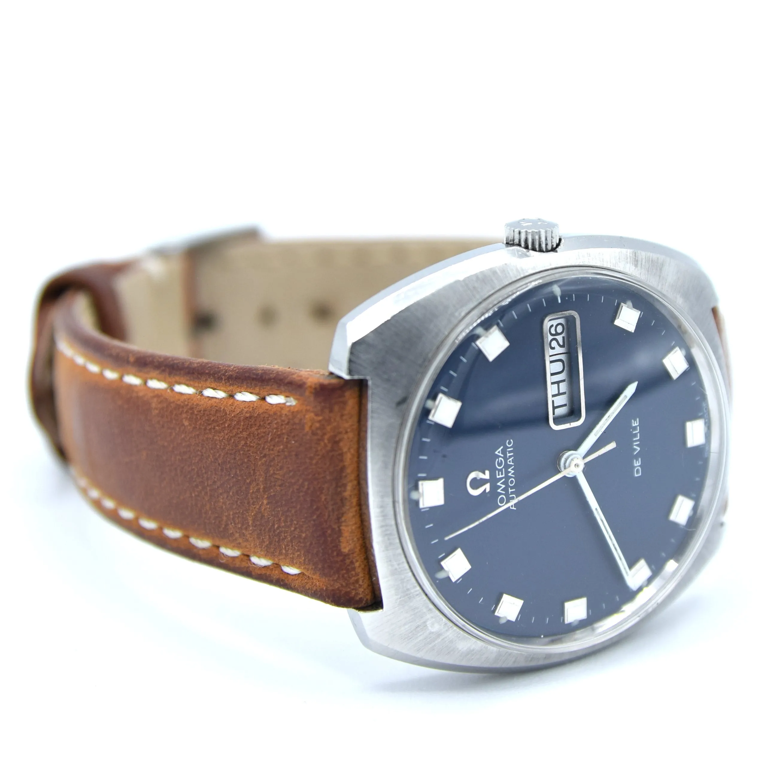 1969 Omega Automatic De Ville Day/Date with Matte Blue Dial in Stainless Steel Model 166.053