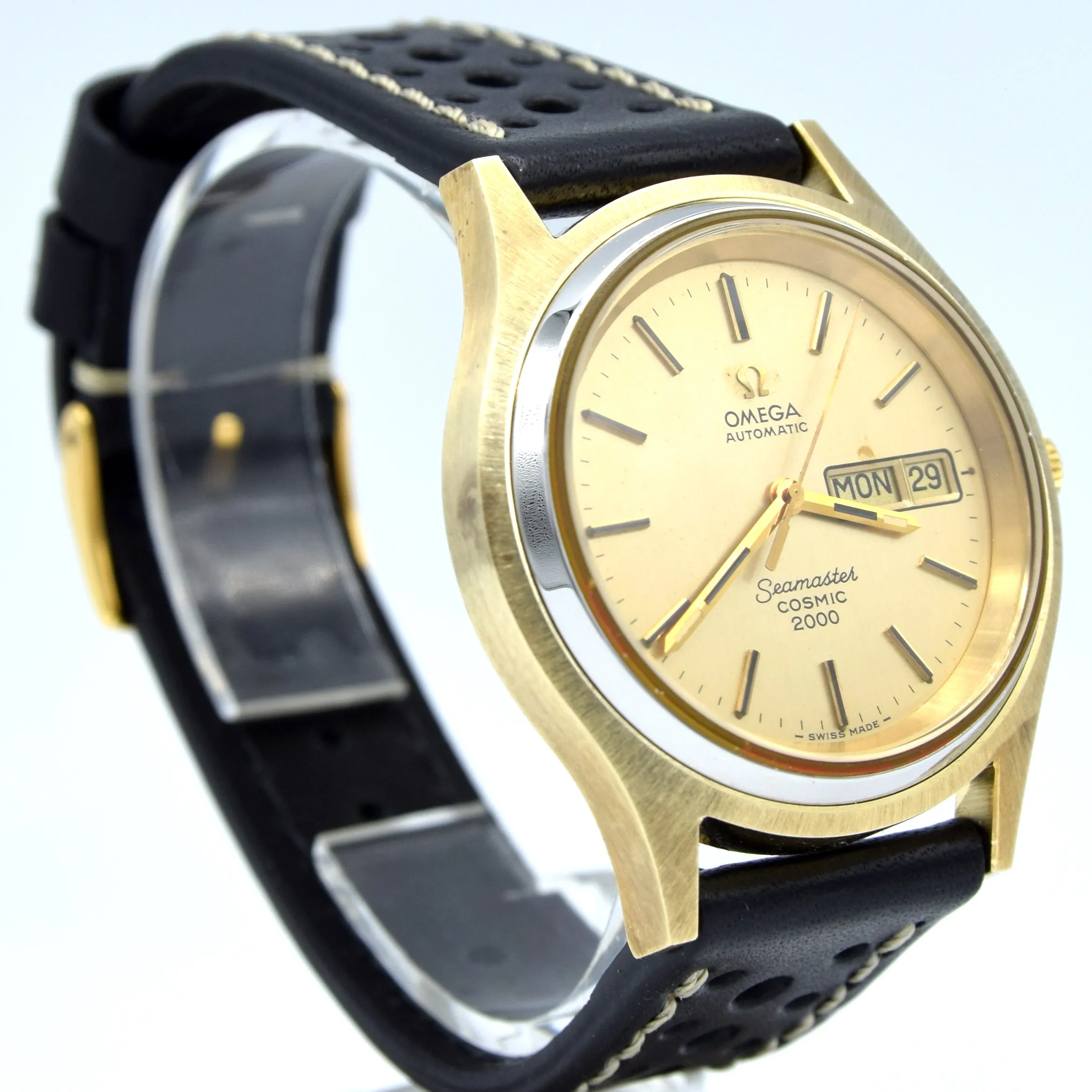 1974 Omega Rare Large Gold & steel Cosmic 2000 Automatic Day/Date Champagne Model 166.129