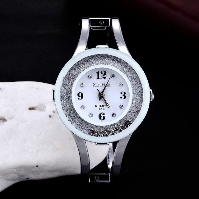 2017 XINHUA Fashion Watches Women Stainless Steel Bracelet Bangle Rhinestone Luxury Party Dress Female Clock Relogios Feminino