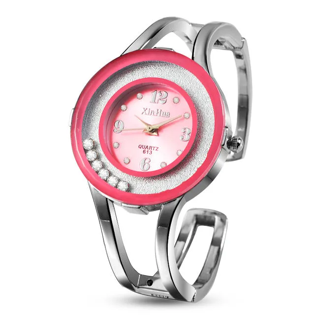 2017 XINHUA Fashion Watches Women Stainless Steel Bracelet Bangle Rhinestone Luxury Party Dress Female Clock Relogios Feminino