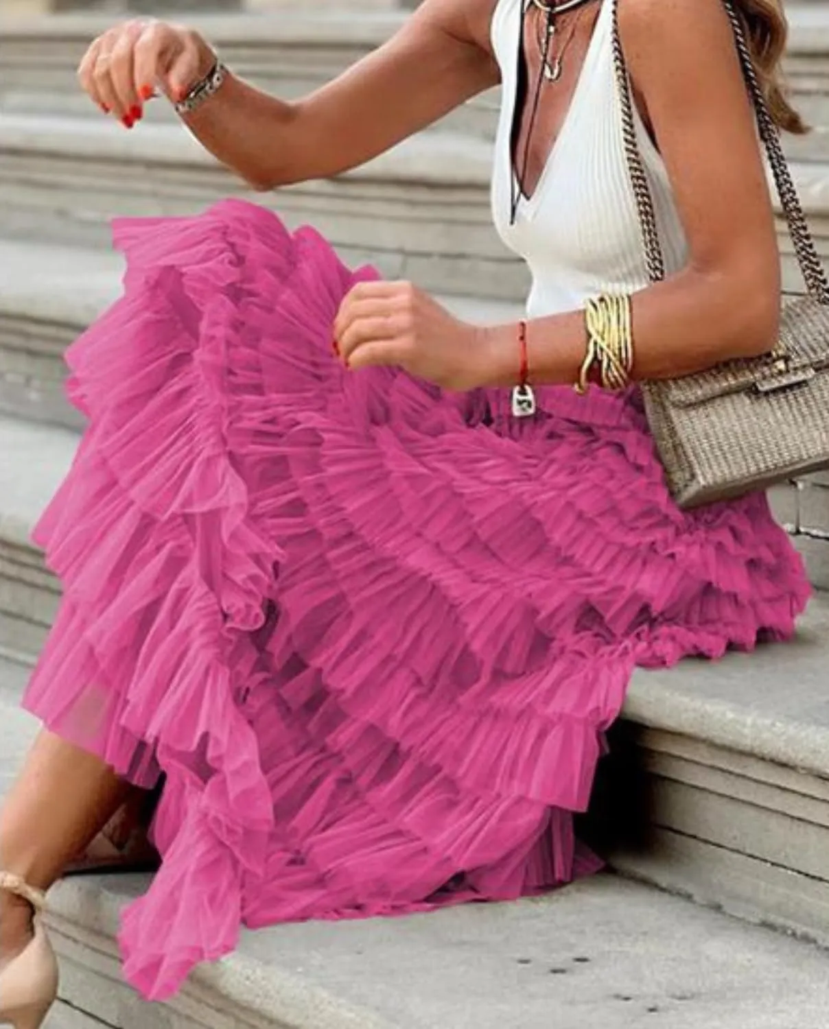 2024 New Elegant Solid Color High Waist A-line Skirt