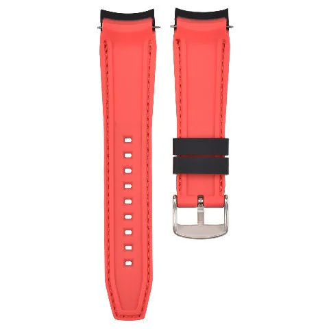 21MM CURVED RUBBER STRAP PERFORATED FOR CITIZEN ECO DRIVE WATCH BLACK RED STITCH