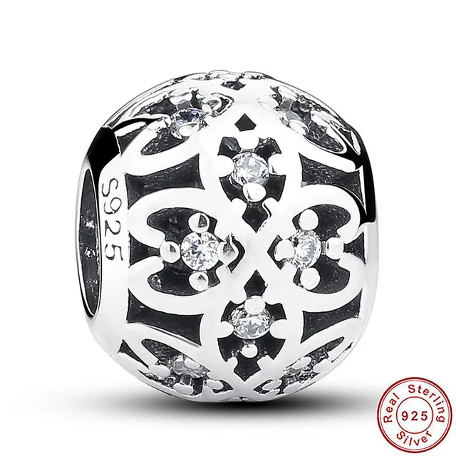 925 Sterling Silver Love All Around CZ Beads Fit Pandora Charm Silver 925 Bracelet Beads & Jewelry Making WEUS065