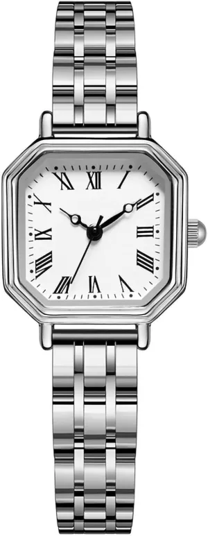 ADSBIAOYE Watches for Women Gold/Silver Vintage Octagonal Simple Stainless Steel Strap Casual Waterproof Wrist Watch for Ladies
