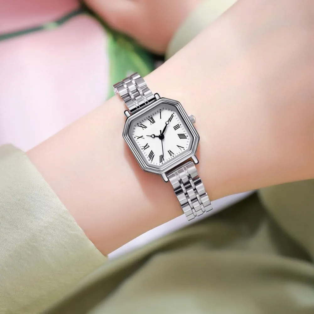 ADSBIAOYE Watches for Women Gold/Silver Vintage Octagonal Simple Stainless Steel Strap Casual Waterproof Wrist Watch for Ladies