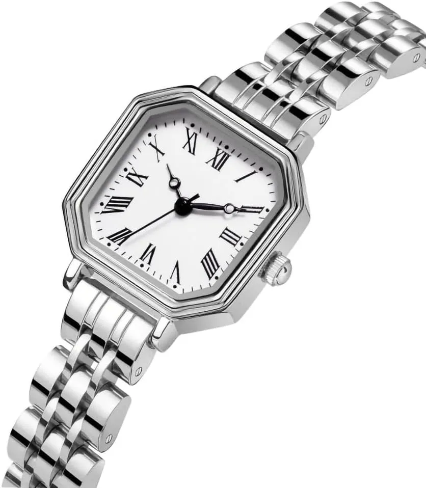 ADSBIAOYE Watches for Women Gold/Silver Vintage Octagonal Simple Stainless Steel Strap Casual Waterproof Wrist Watch for Ladies