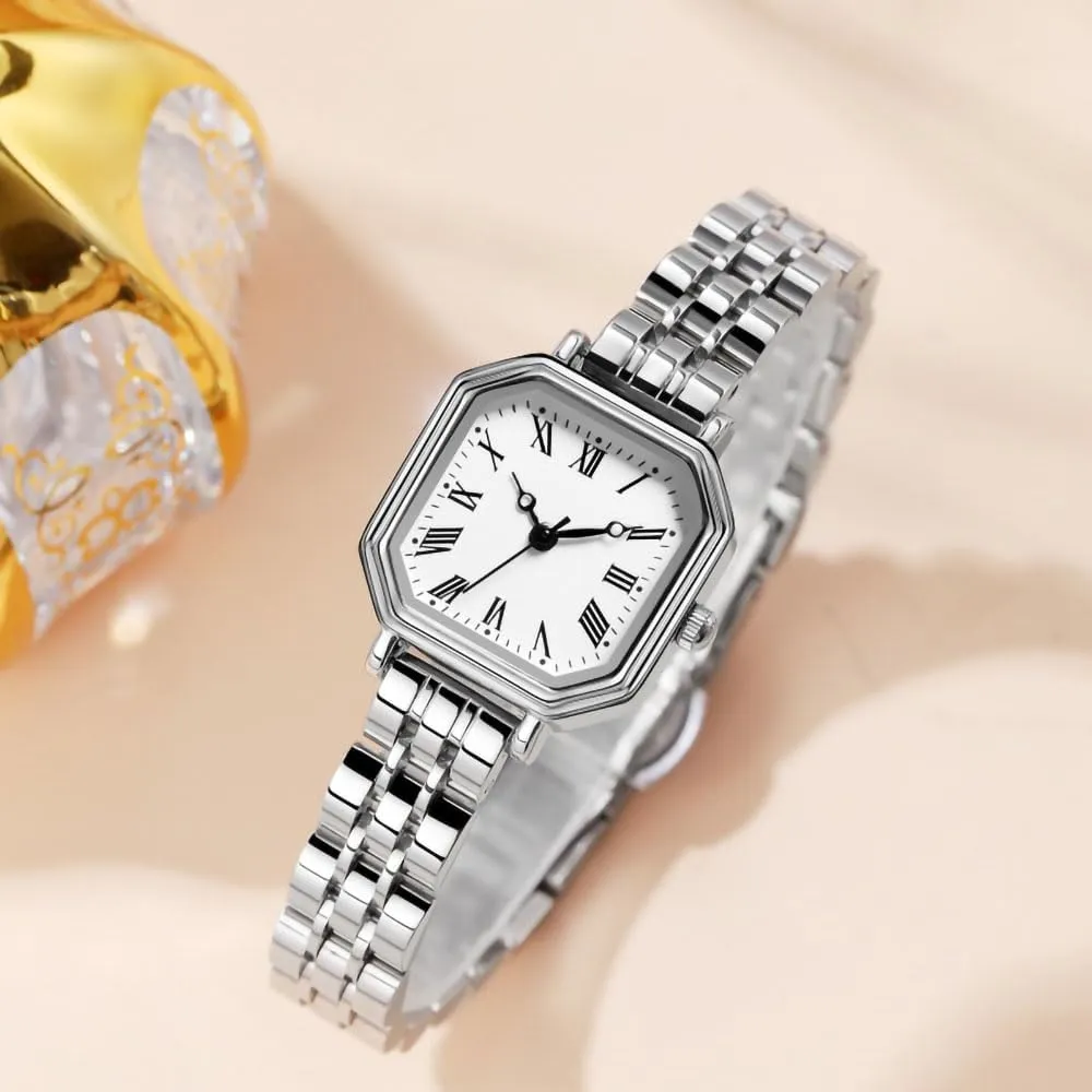 ADSBIAOYE Watches for Women Gold/Silver Vintage Octagonal Simple Stainless Steel Strap Casual Waterproof Wrist Watch for Ladies
