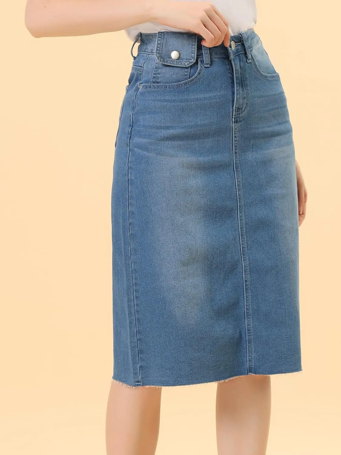 Allegra K Women's Casual Jean Skirt High Waist Back Slit Stretch Denim Skirts