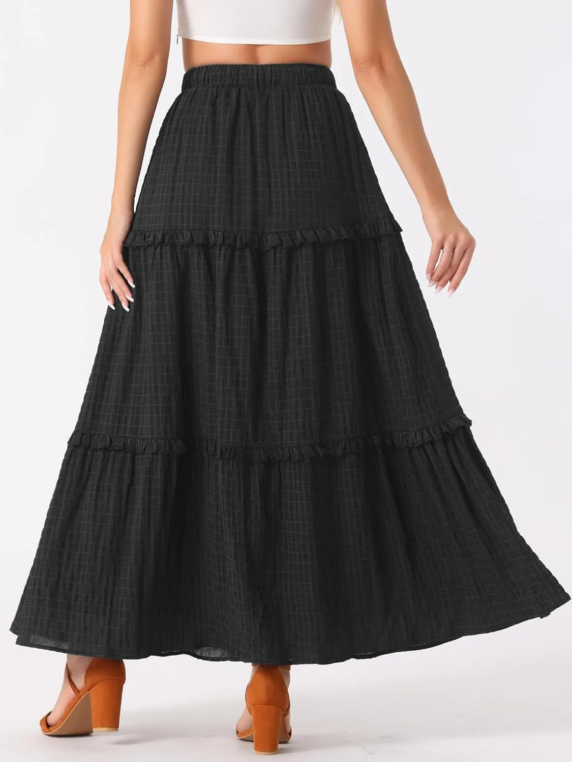 Allegra K Women's Maxi Skirt Summer Boho Flowy Ruffle Swing Skirts A-Line Beach Tiered Long Skirt