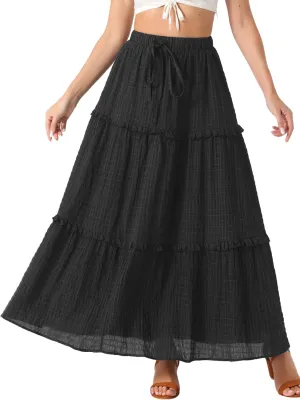 Allegra K Women's Maxi Skirt Summer Boho Flowy Ruffle Swing Skirts A-Line Beach Tiered Long Skirt