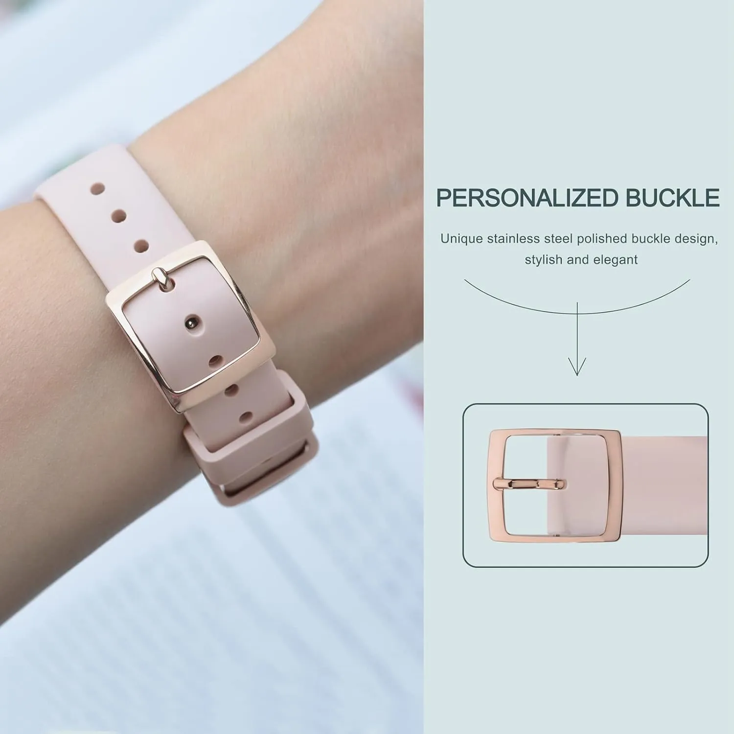 ANNEFIT Silicone Watch Bands, Quick Release Rubber Sport Strap 18mm with Classic Rose Gold Clasp (Light Pink)