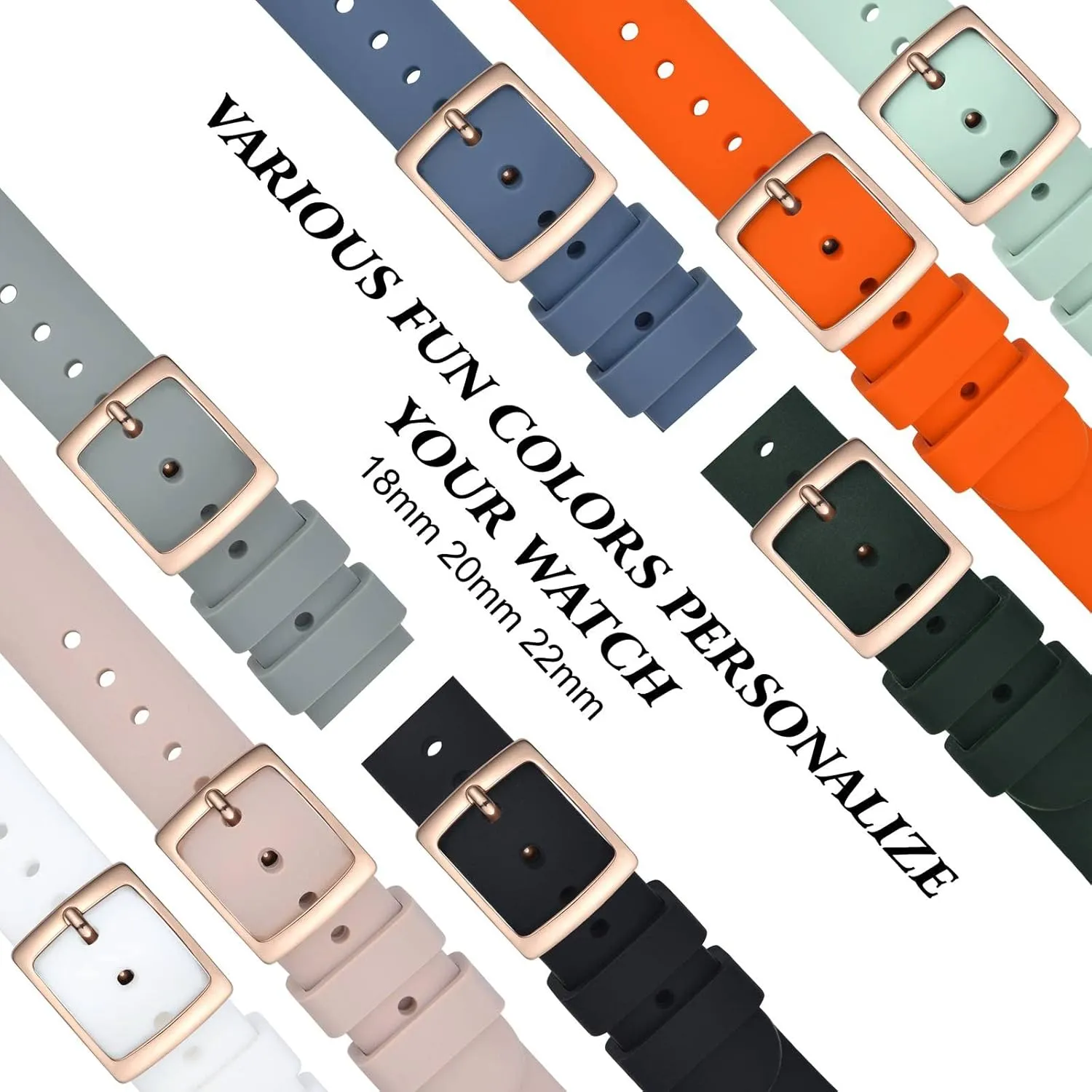 ANNEFIT Silicone Watch Bands, Quick Release Rubber Sport Strap 18mm with Classic Rose Gold Clasp (Light Pink)