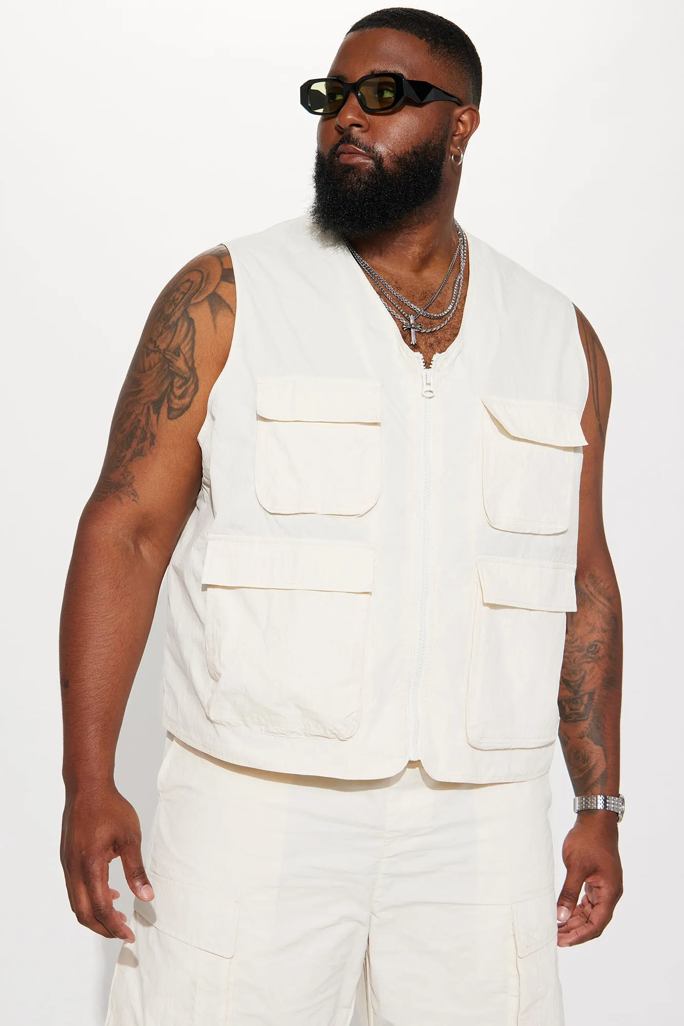 Batter Up Crinkle Nylon Utility Vest - Cream