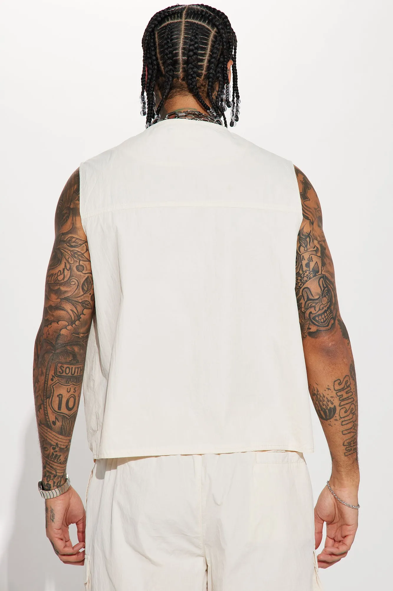 Batter Up Crinkle Nylon Utility Vest - Cream