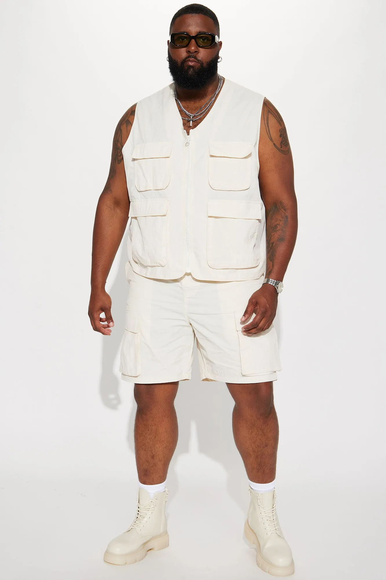 Batter Up Crinkle Nylon Utility Vest - Cream