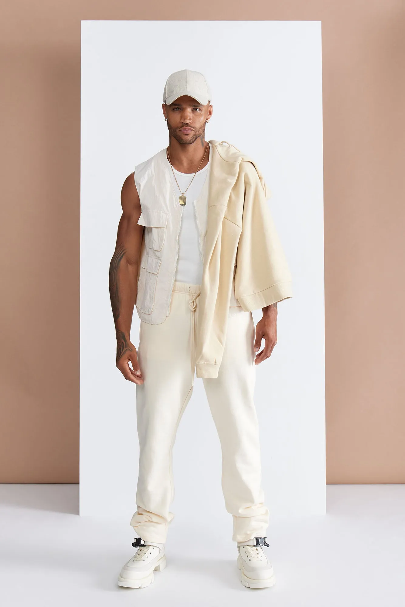 Batter Up Crinkle Nylon Utility Vest - Cream