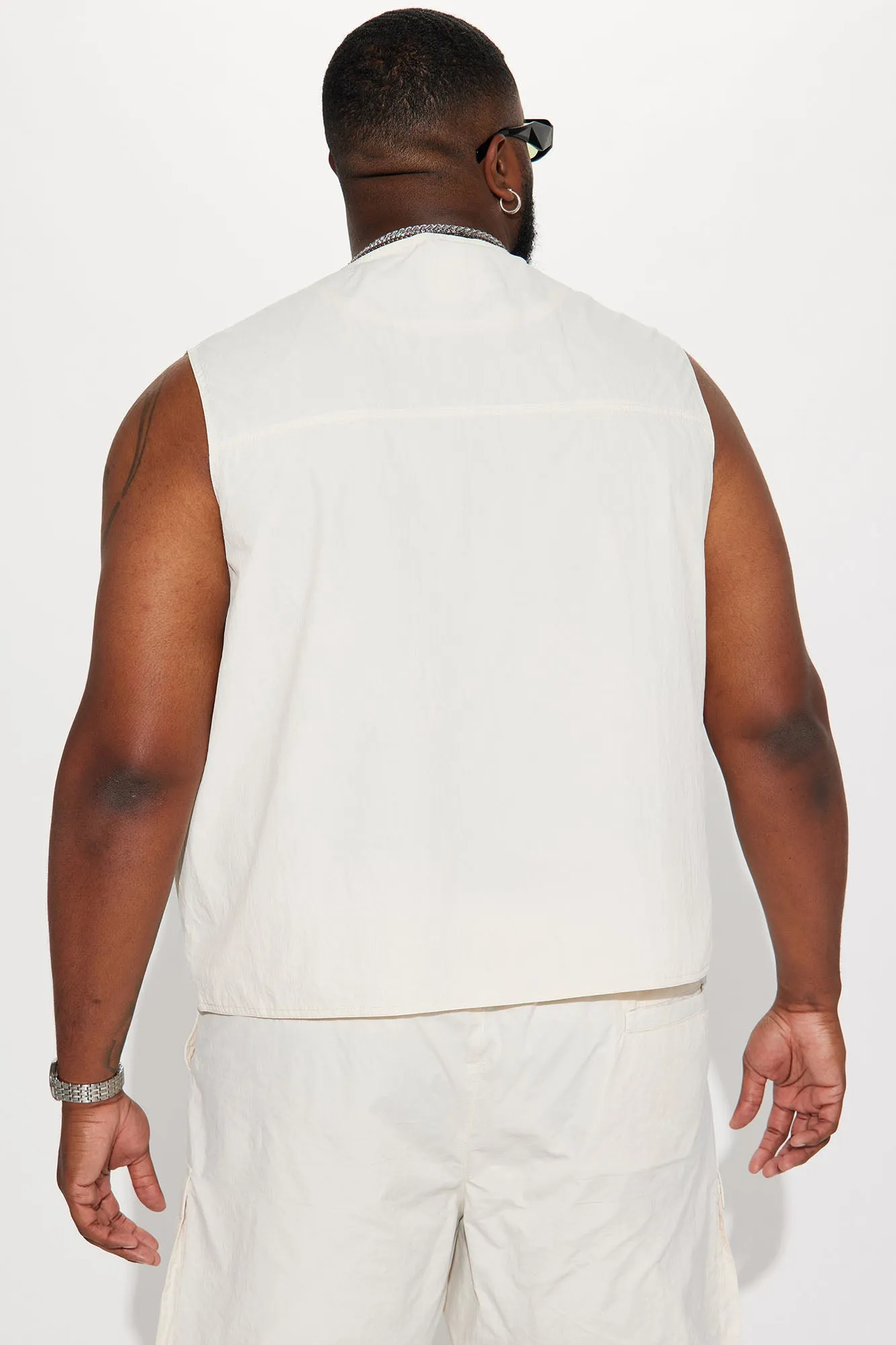 Batter Up Crinkle Nylon Utility Vest - Cream