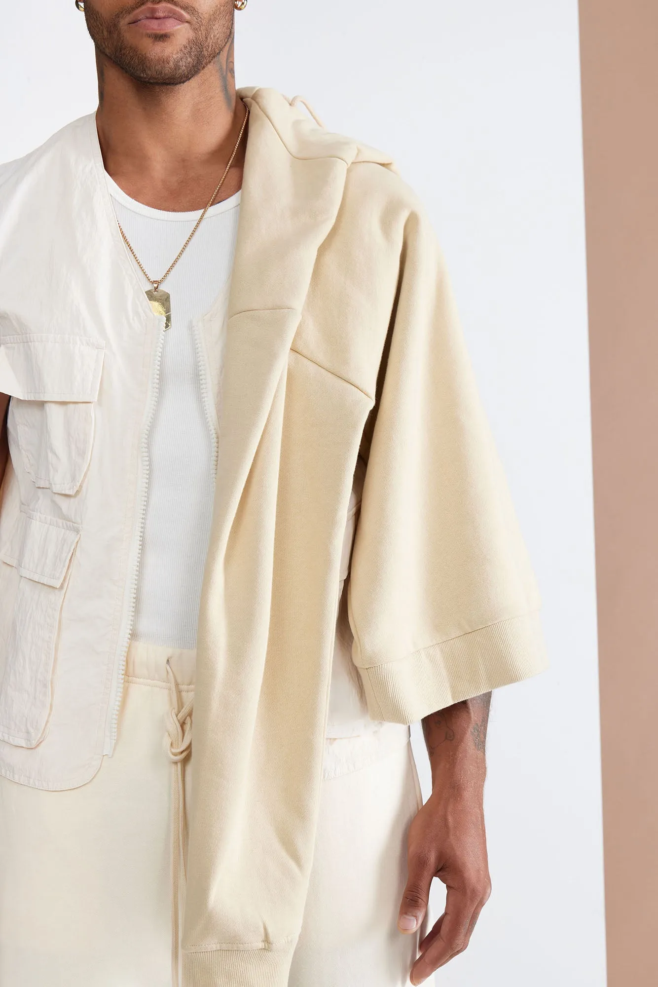 Batter Up Crinkle Nylon Utility Vest - Cream