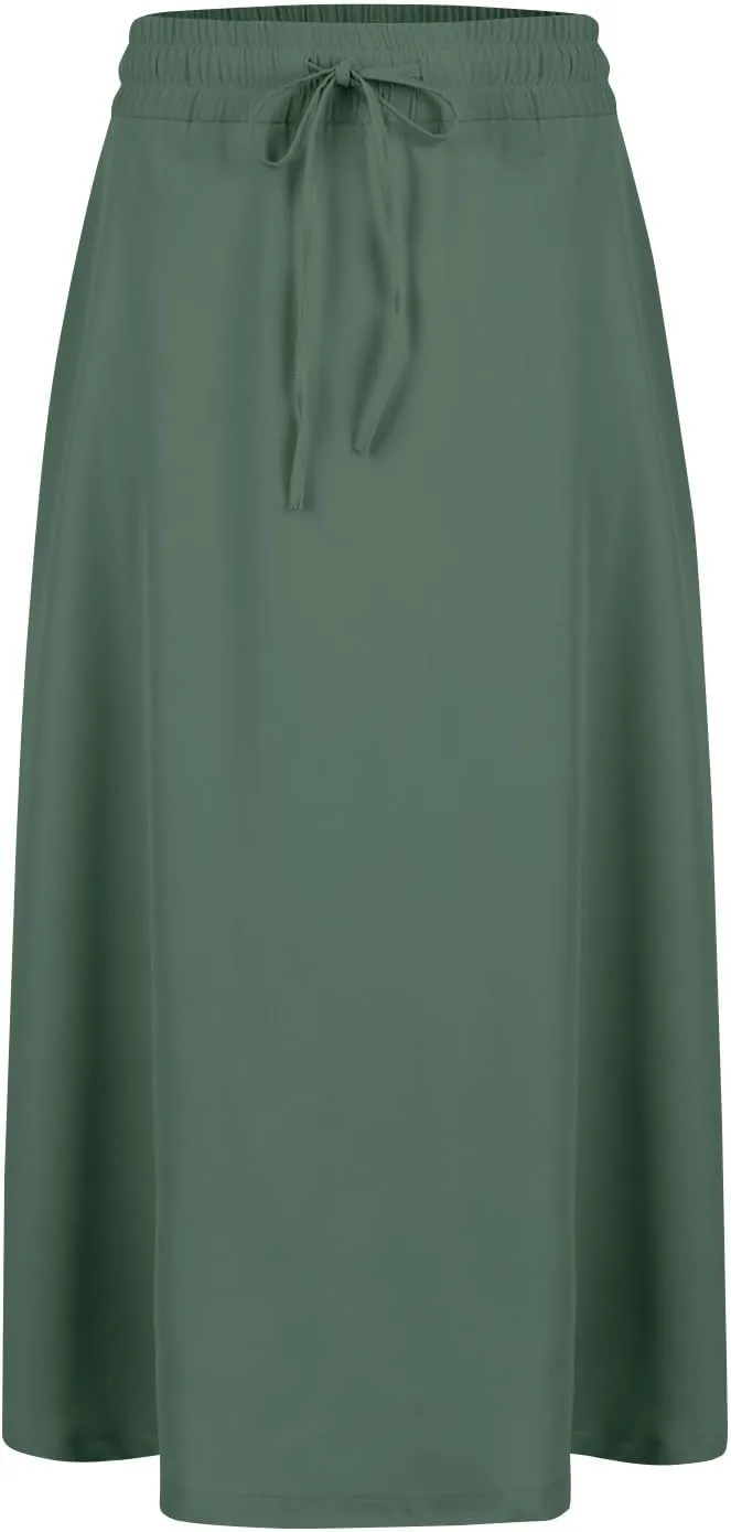 Beach Skirts for Women Drawstring Elastic Waist Summer Midi Skirt A Line Smocked Skirts Knee Length with Pockets