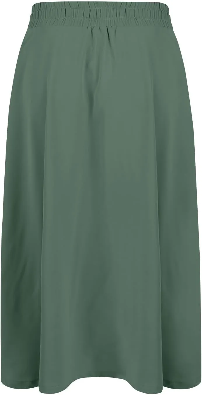 Beach Skirts for Women Drawstring Elastic Waist Summer Midi Skirt A Line Smocked Skirts Knee Length with Pockets