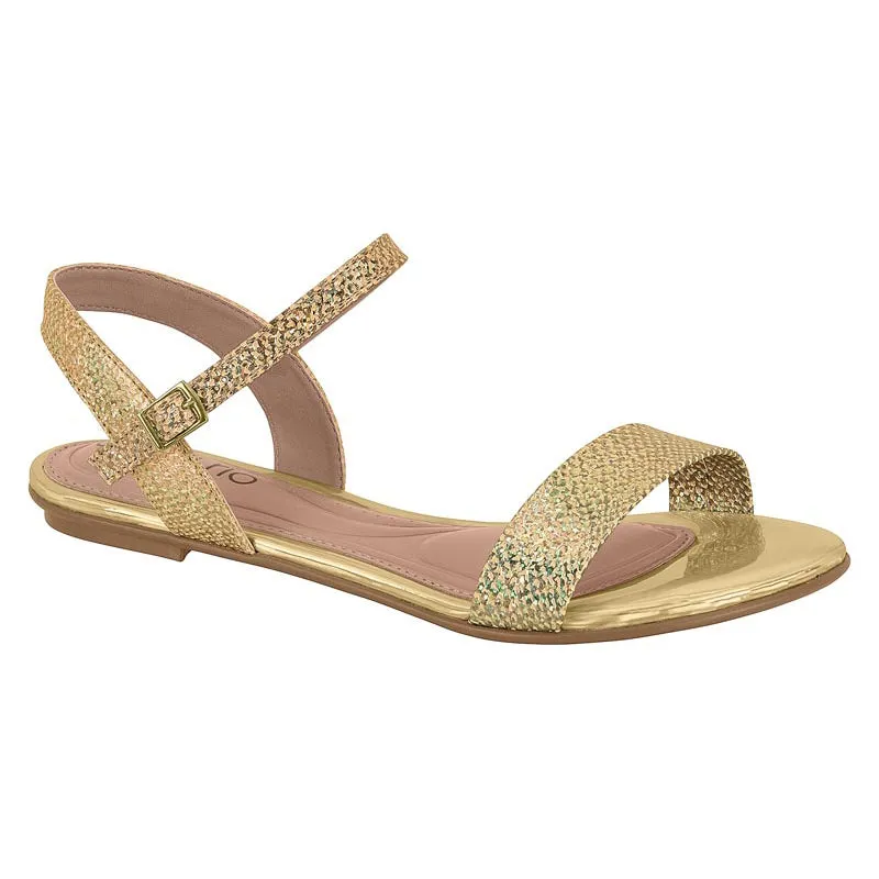 Beira Rio 8384-608 Flat Sandal in Gold Holografic