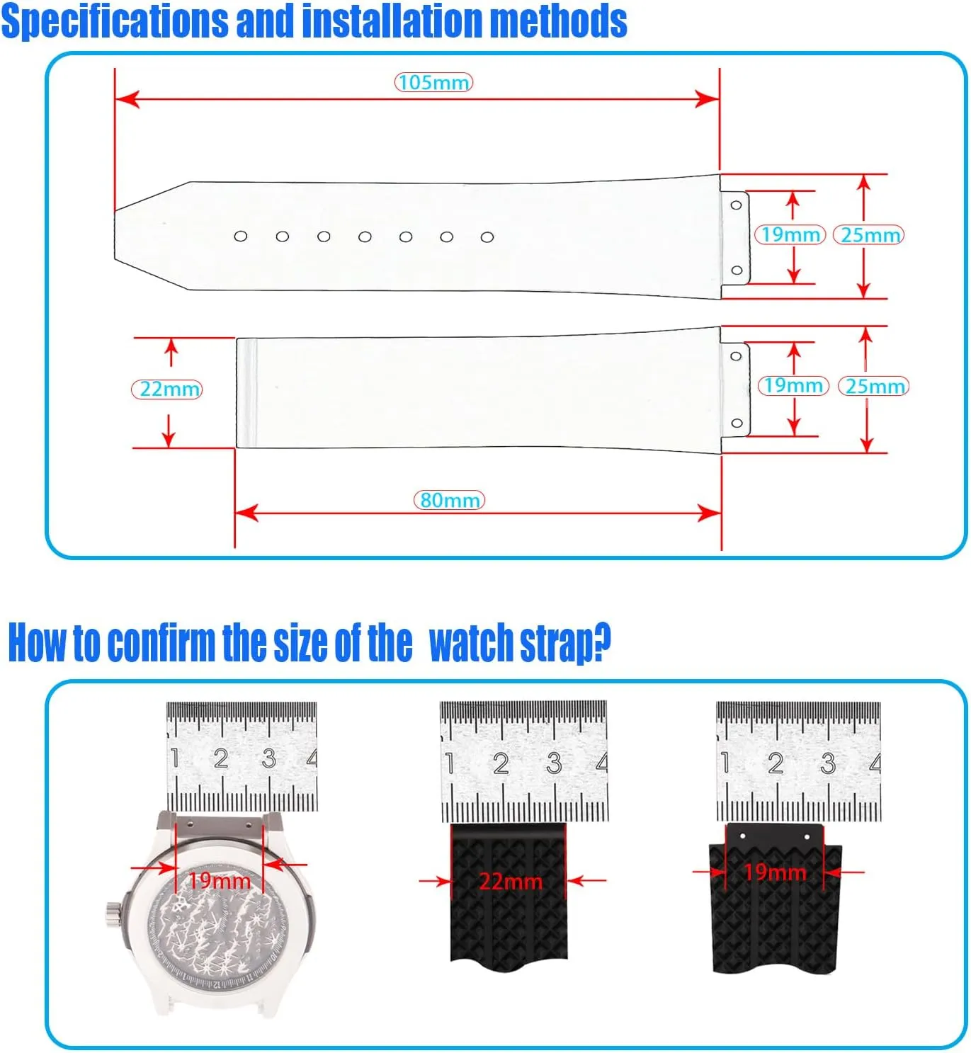 Big Bang Rubber 25mm Silicone Watch Bands Replacement Fit for Hublot 19mm*25mm*22mm Big Bang Watch Strap Wirstband(without metal buckle) For Men and Women