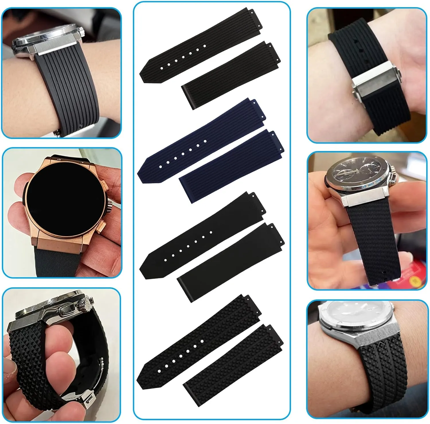 Big Bang Rubber 25mm Silicone Watch Bands Replacement Fit for Hublot 19mm*25mm*22mm Big Bang Watch Strap Wirstband(without metal buckle) For Men and Women