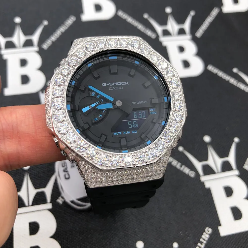 Big Boy Moissanite VVS Iced Out G Shock GA2100 Custom Watch 8.50 Carat