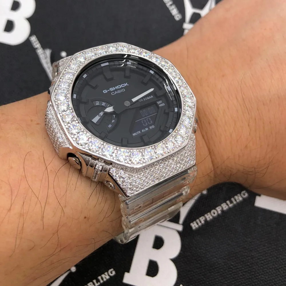 Big Boy Moissanite VVS Iced Out G Shock GA2100 Custom Watch 8.50 Carat