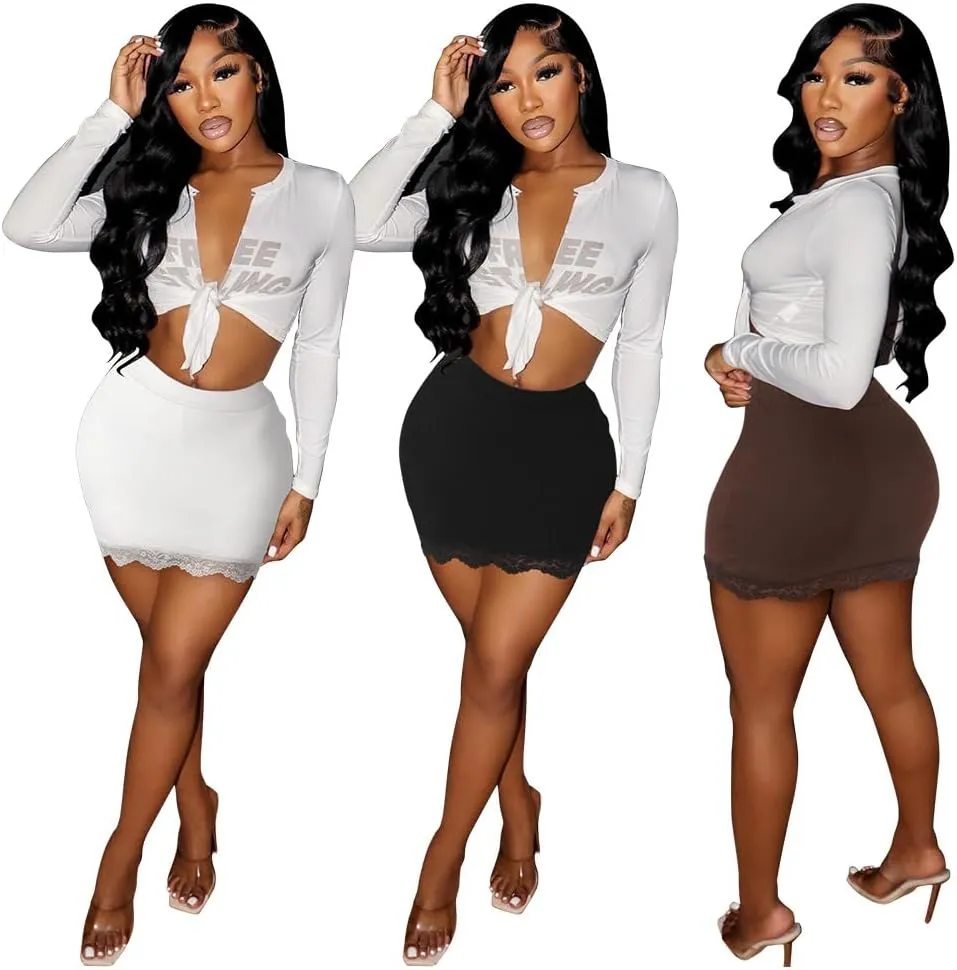 Black Mini Skirt Skort for Women Pencil Bodycon Short Skirts with Shorts Underneath with Lace Edge Skirt Sexy