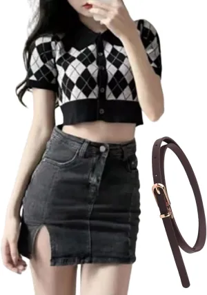 Bloomy Jean Skorts,Woman High Waisted Casual Stretchy Denim Skirt Side Split Mini Skirts, Bloomy Skorts