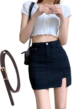 Bloomy Jean Skorts,Woman High Waisted Casual Stretchy Denim Skirt Side Split Mini Skirts, Bloomy Skorts