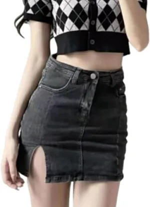 Bloomy Skorts, Bloomy Jean Skorts Women High Waisted Casual Stretchy Denim Skirt Side Split Mini Skirts