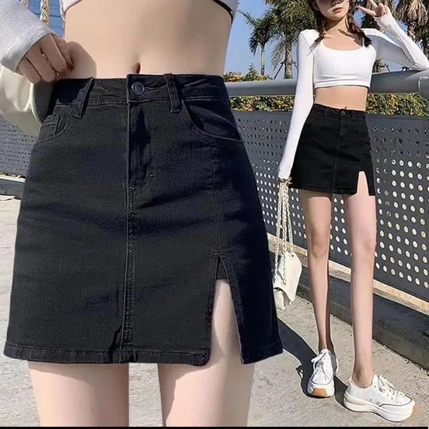 Bloomy Skorts, Bloomy Jean Skorts Women High Waisted Casual Stretchy Denim Skirt Side Split Mini Skirts