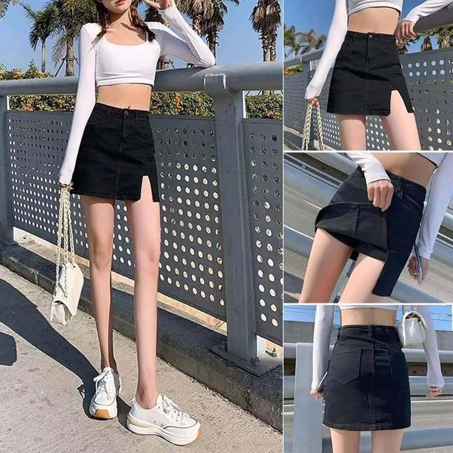 Bloomy Skorts, Bloomy Jean Skorts Women High Waisted Casual Stretchy Denim Skirt Side Split Mini Skirts