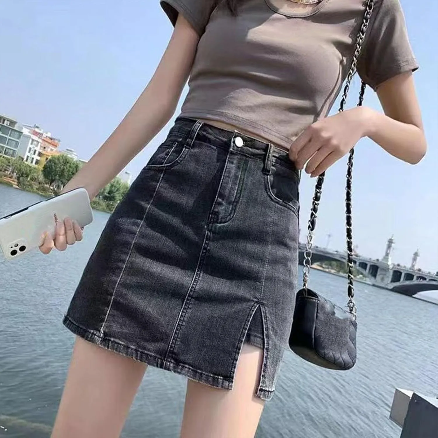 Bloomy Skorts, Bloomy Jean Skorts Women High Waisted Casual Stretchy Denim Skirt Side Split Mini Skirts