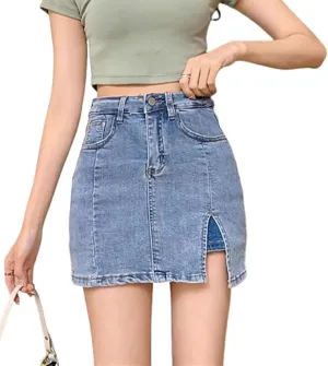 Bloomy Skorts, Bloomy Jean Skorts Women High Waisted Casual Stretchy Denim Skirt Side Split Mini Skirts