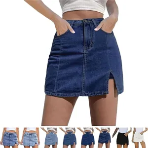 BloomySkorts Jean Skorts, Denim Jean Mini Shorts Slit Skirts for Women, High Waisted Casual Stretchy Denim Skirt