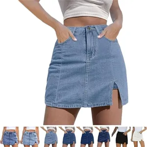 BloomySkorts Jean Skorts, Denim Jean Mini Shorts Slit Skirts for Women, High Waisted Casual Stretchy Denim Skirt