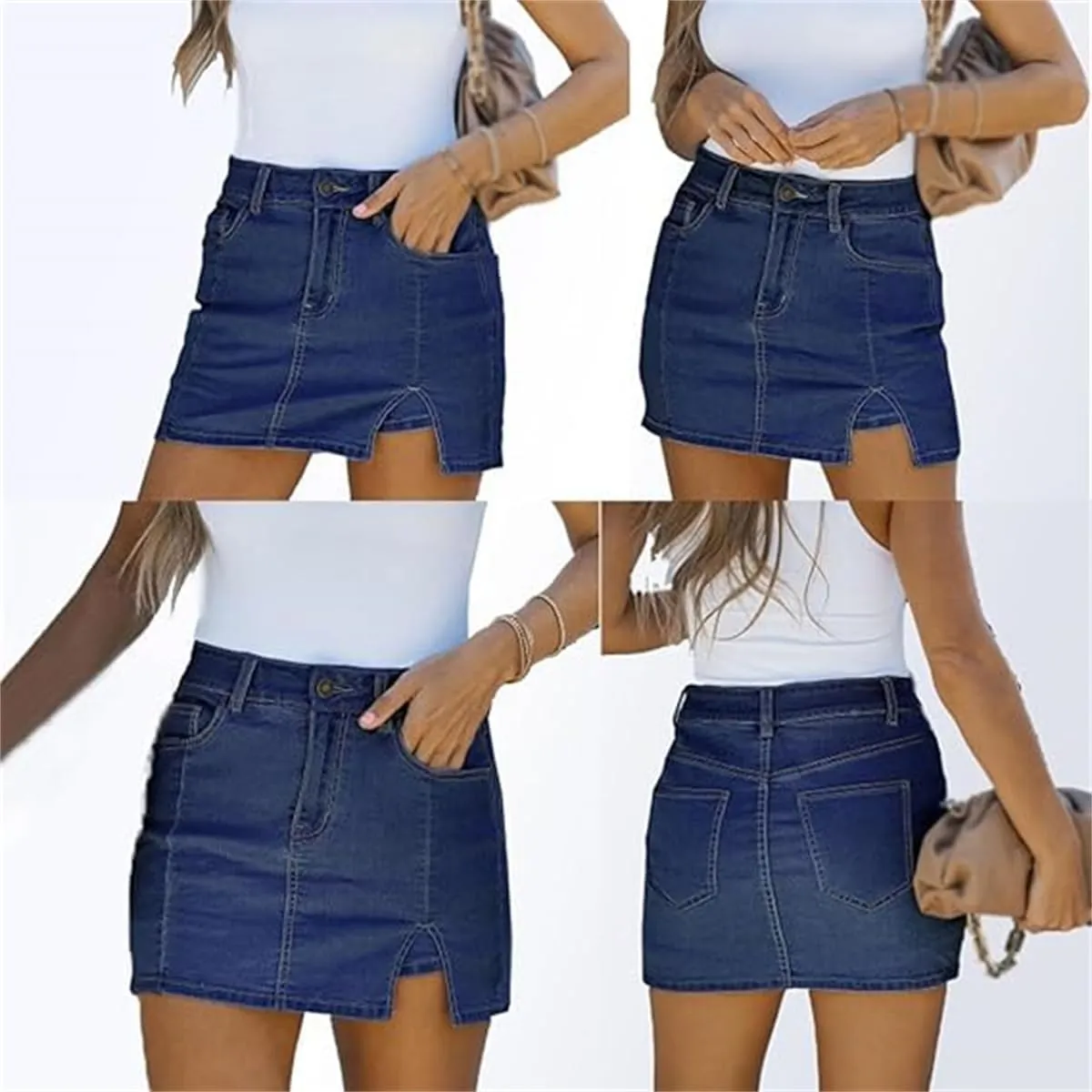 BloomySkorts Jean Skorts, Denim Jean Mini Shorts Slit Skirts for Women, High Waisted Casual Stretchy Denim Skirt