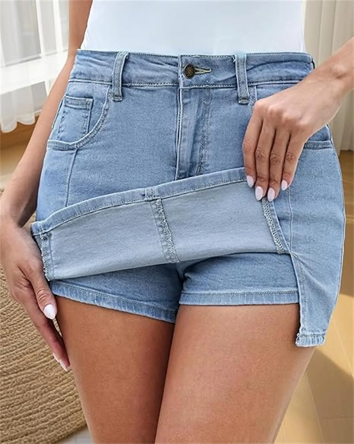 BloomySkorts Jean Skorts, Denim Jean Mini Shorts Slit Skirts for Women, High Waisted Casual Stretchy Denim Skirt