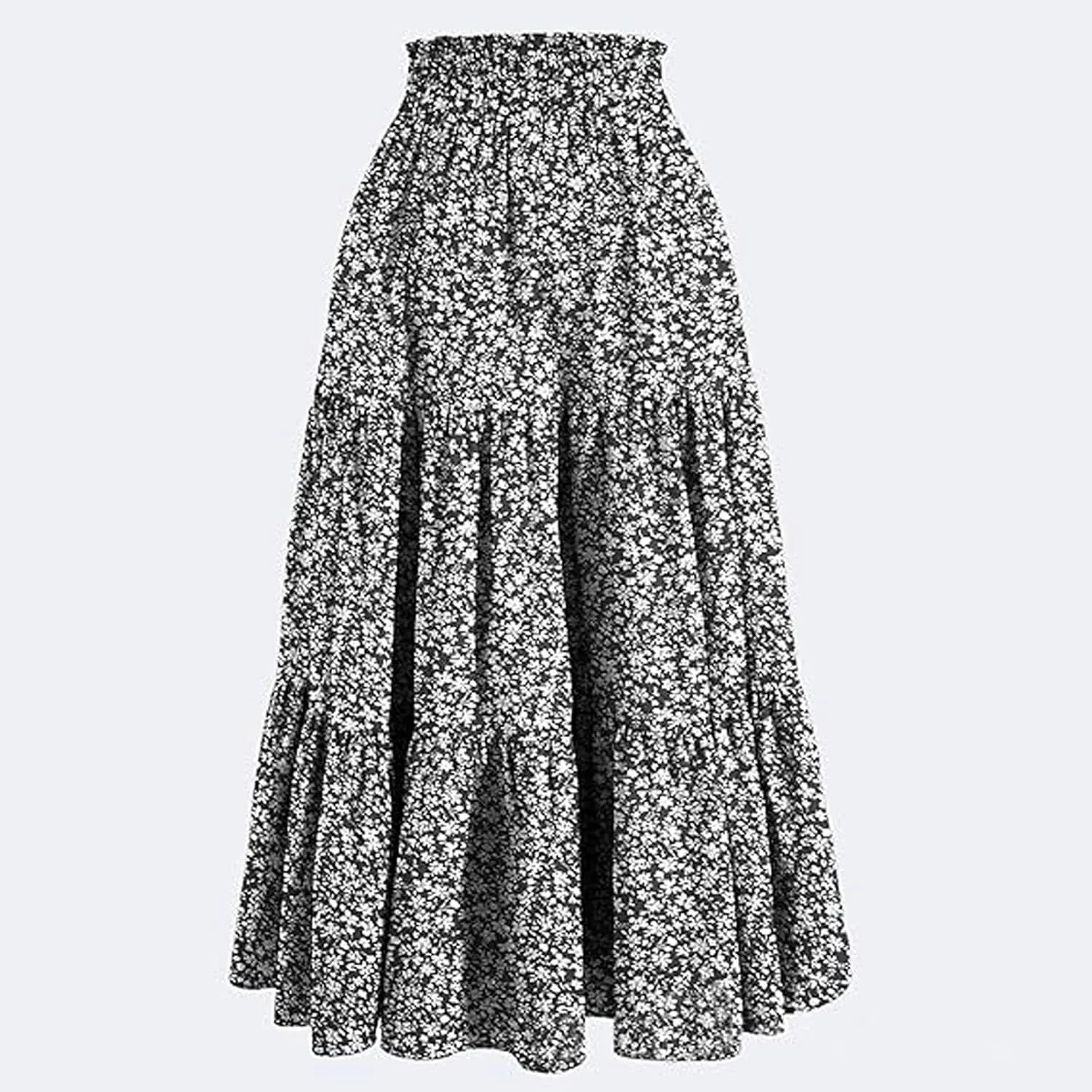 Boho Floral Maxi Skirt for Women 2025 Summer Elastic High Waist A Line Long Skirts Flowy Tiered Skirt with Pockets