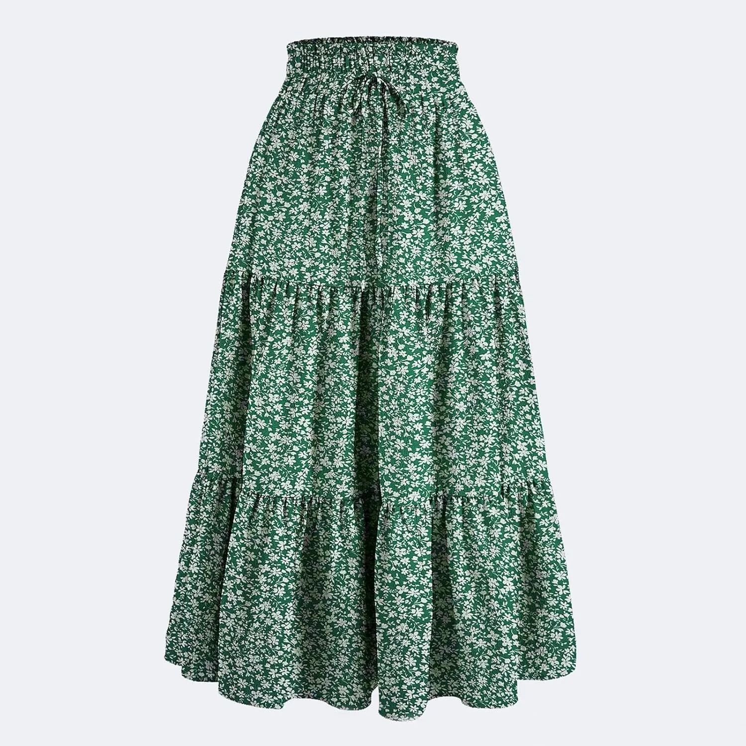 Boho Floral Maxi Skirt for Women 2025 Summer Elastic High Waist A Line Long Skirts Flowy Tiered Skirt with Pockets