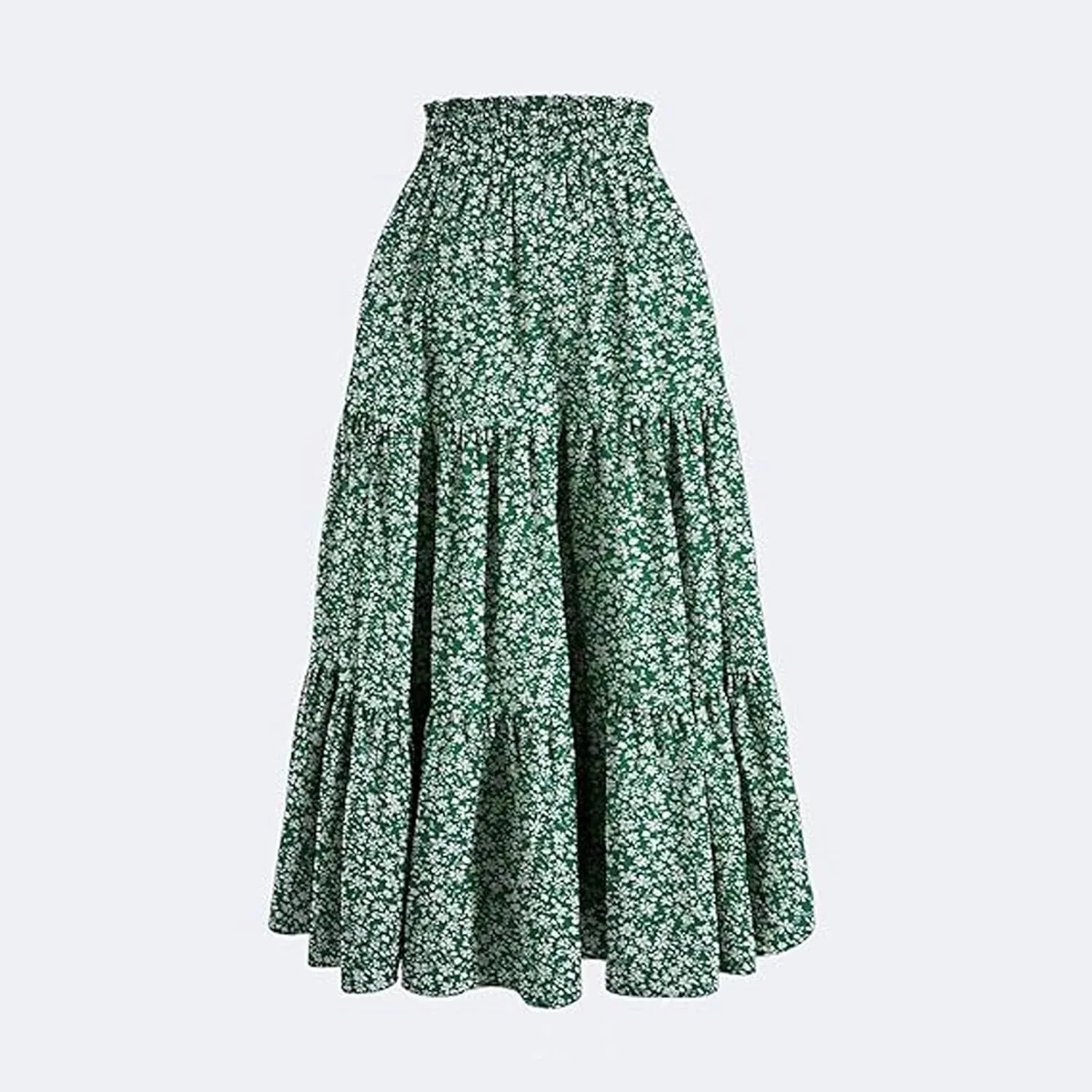 Boho Floral Maxi Skirt for Women 2025 Summer Elastic High Waist A Line Long Skirts Flowy Tiered Skirt with Pockets