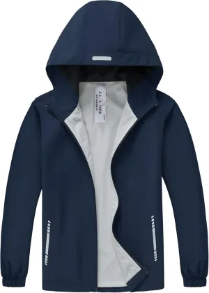 Boys Girls Waterproof Rain Jacket Lightweight soft lining Kids Windbreaker Hooded Coat Easy to Fold