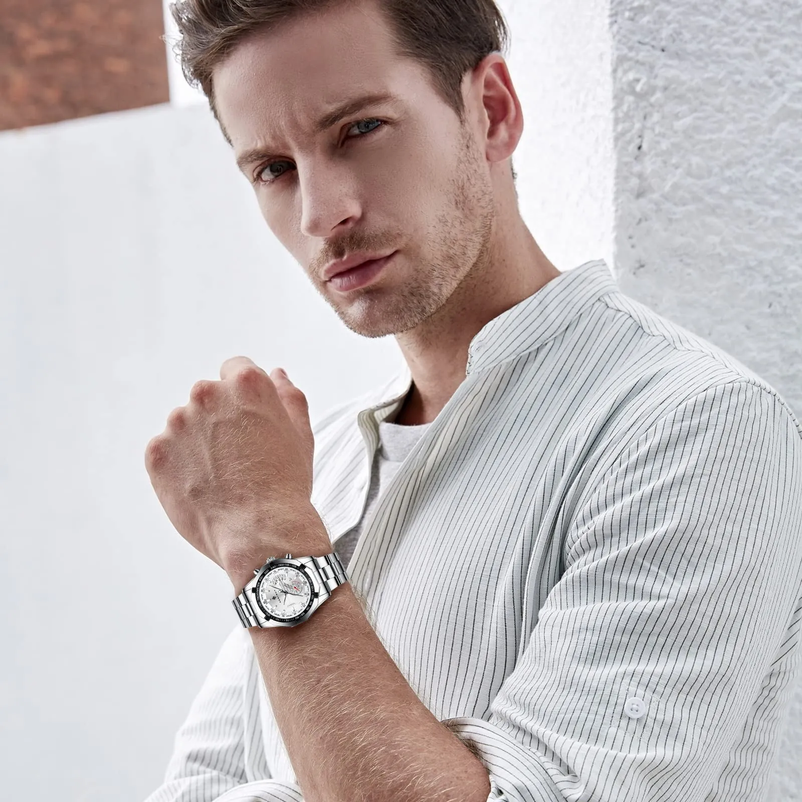 BY BENYAR AKNIGHT Watches for Men Quartz Movement Watch，Waterproof Luminous Men's Watch, Stainless Steel Strap Business Watches