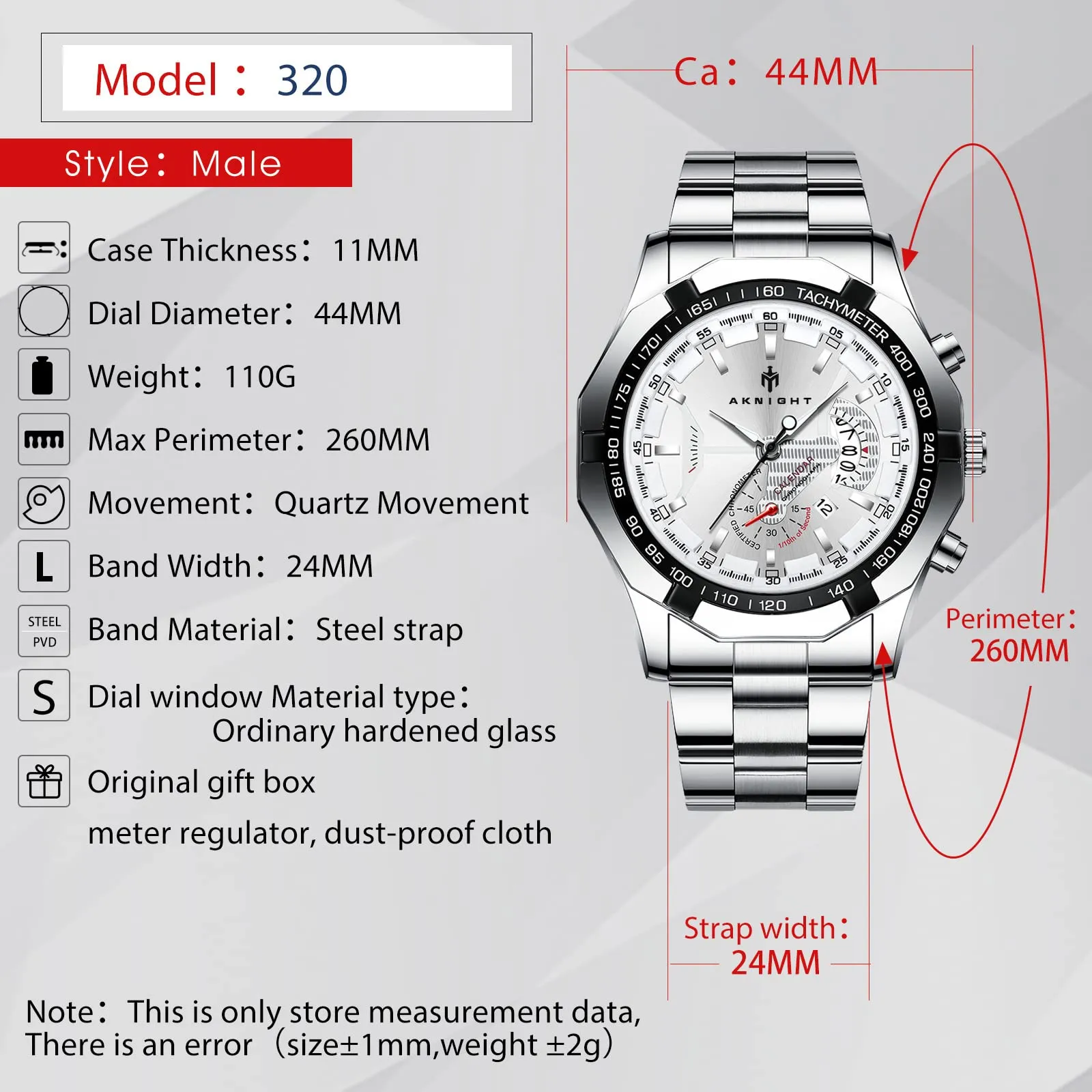 BY BENYAR AKNIGHT Watches for Men Quartz Movement Watch，Waterproof Luminous Men's Watch, Stainless Steel Strap Business Watches