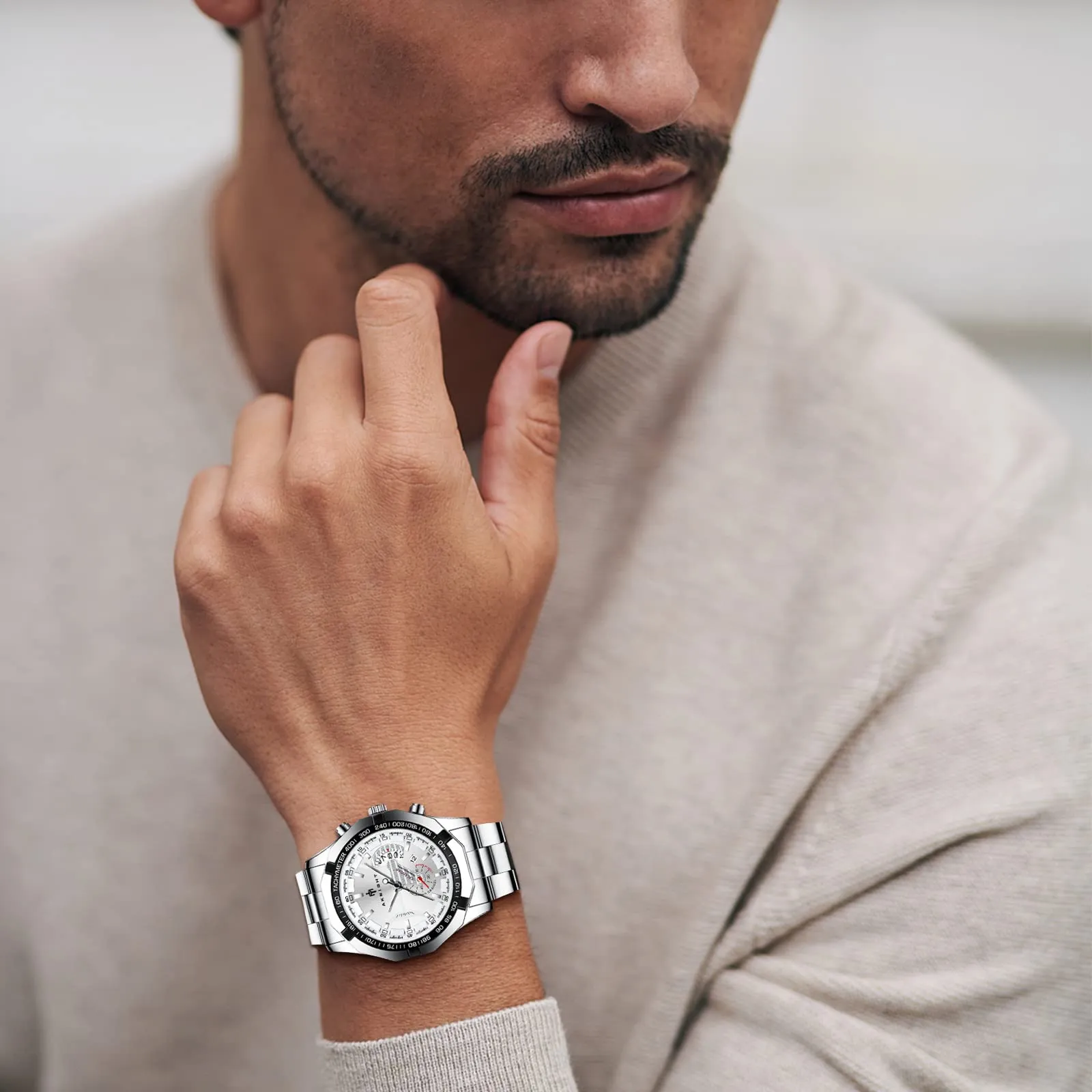 BY BENYAR AKNIGHT Watches for Men Quartz Movement Watch，Waterproof Luminous Men's Watch, Stainless Steel Strap Business Watches
